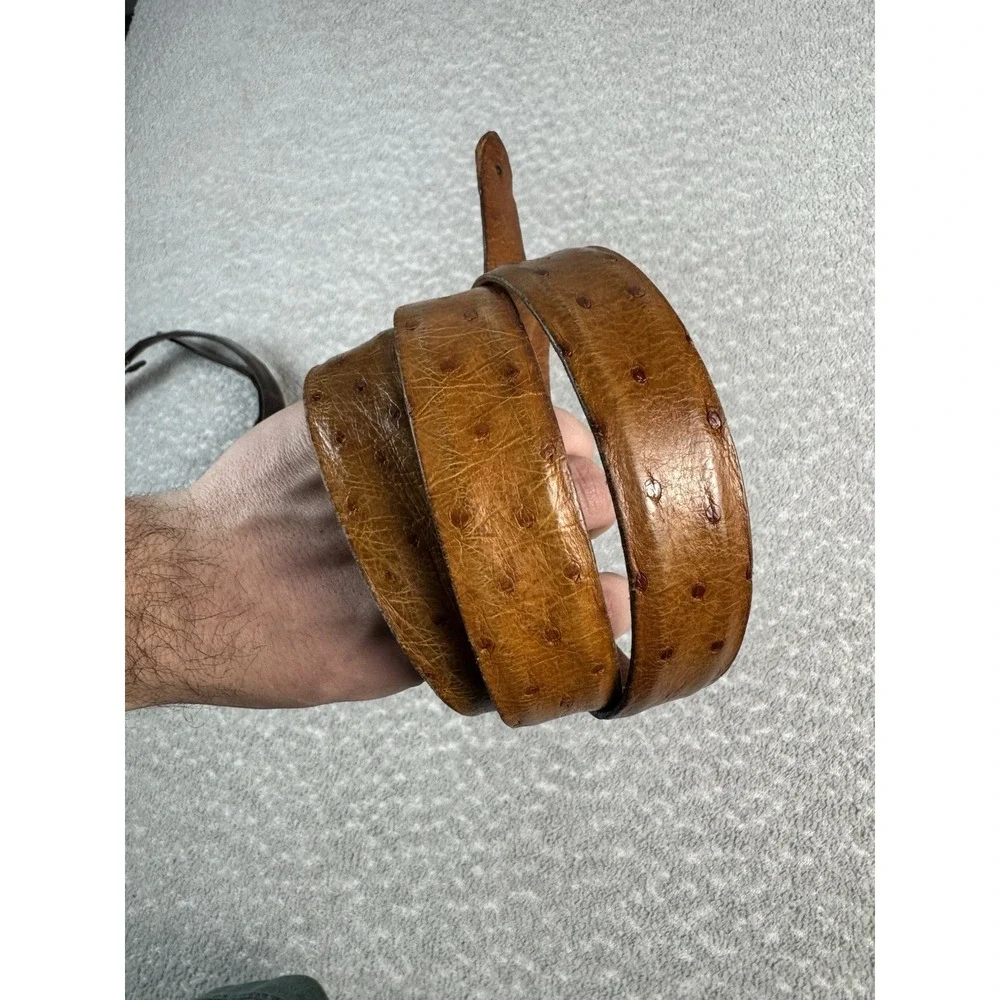 Rewards Belt Brown Ostrich  44 Extra Long Leather Hammered NO BUCKLE‎